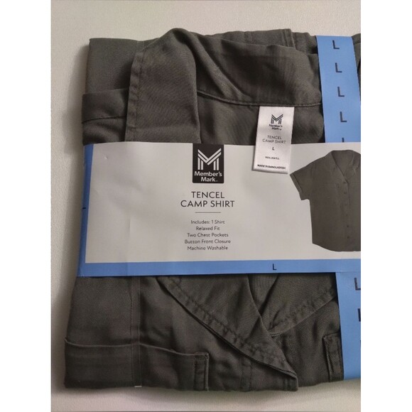 Member's Mark Tops - Member's Mark Short-Sleeve Tencel Button-Up Camp Shirt Olive New Size L